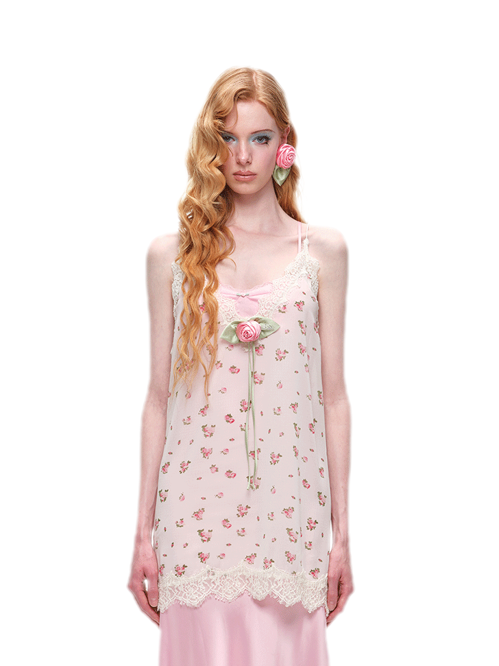Deep V-Neck Lace Chiffon Satin Dress