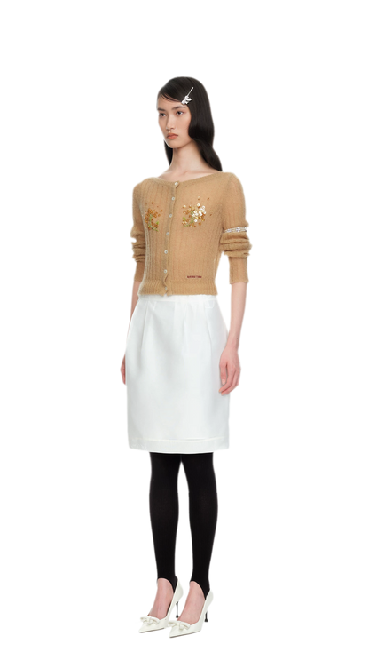 Beaded Floral Fitted Knit Top