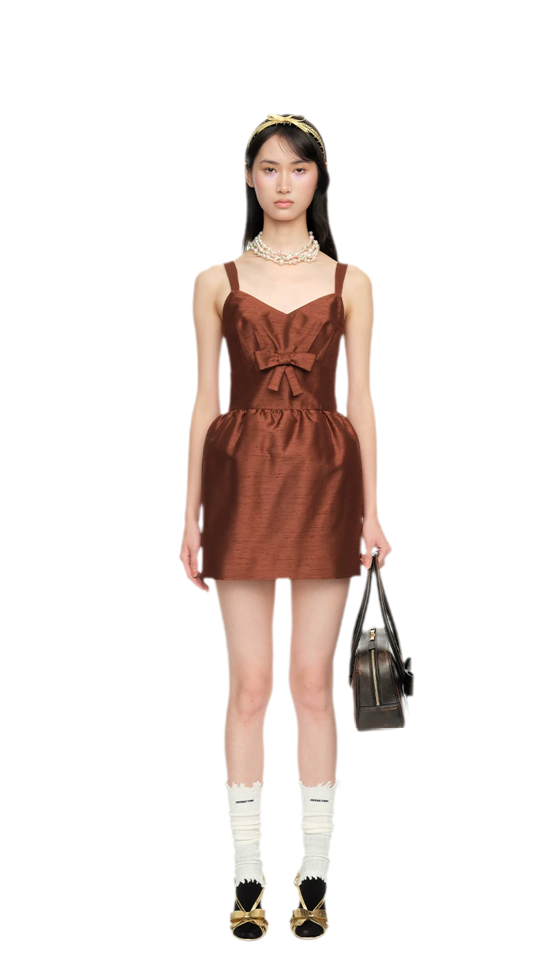 Elegant Wide Strap Bow Long Dress