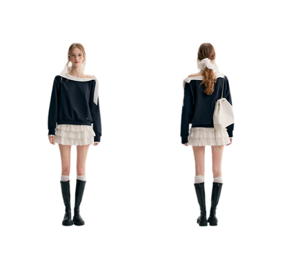 Balletcore Lace Collar Sweatshirt