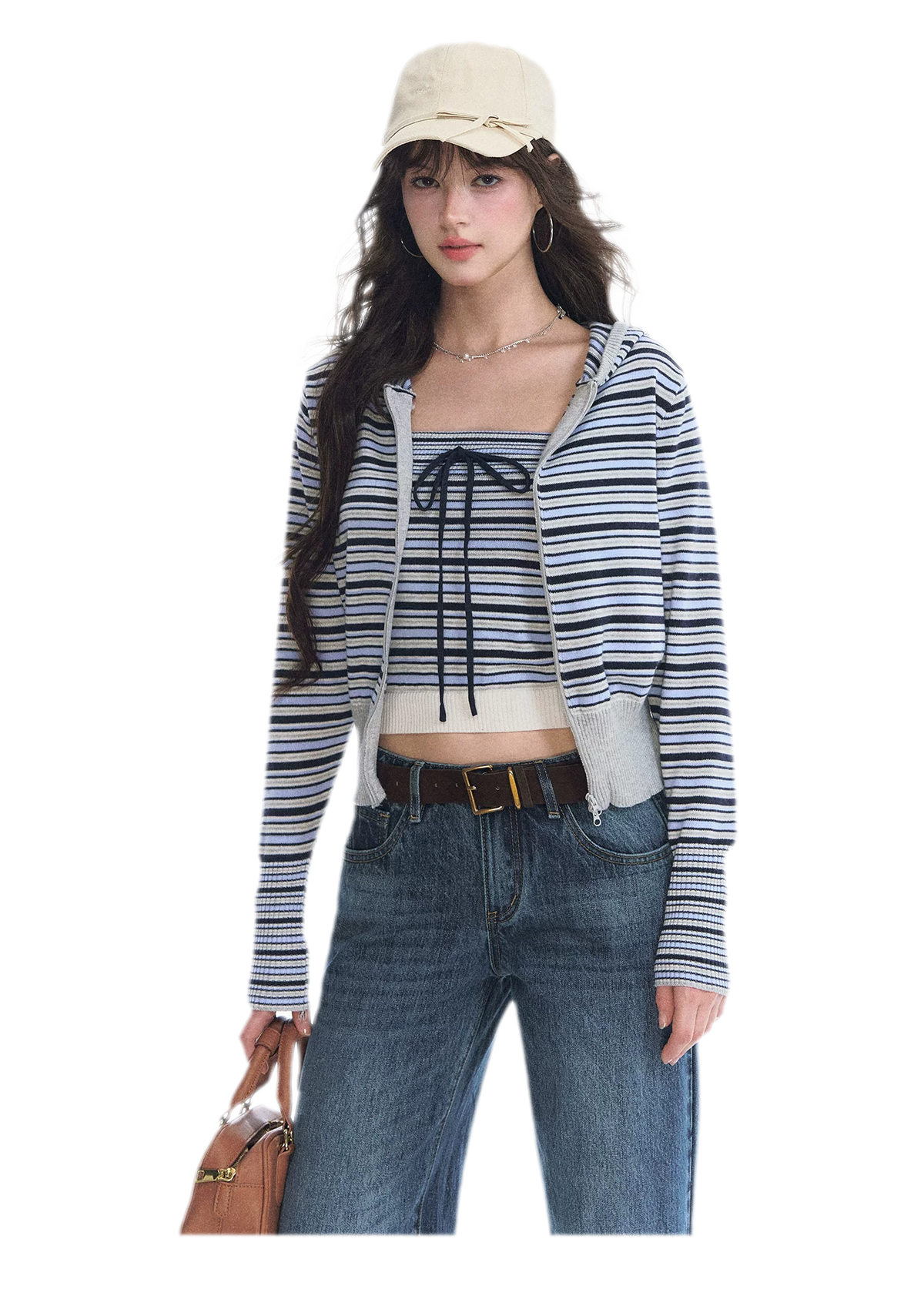 Bộ đồ dệt kim có mũ kẻ sọc