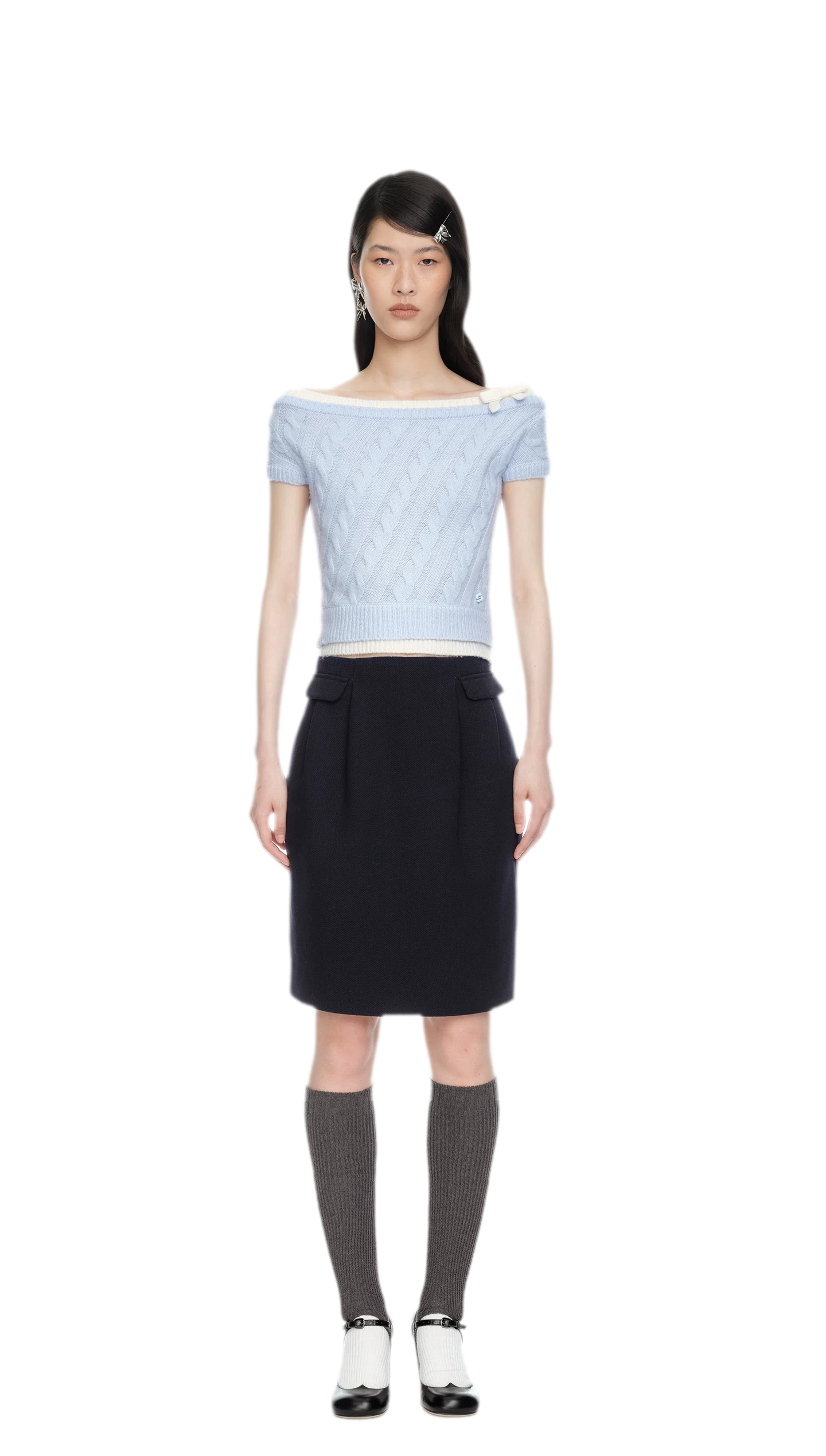 Cable Knit Off-Shoulder Top
