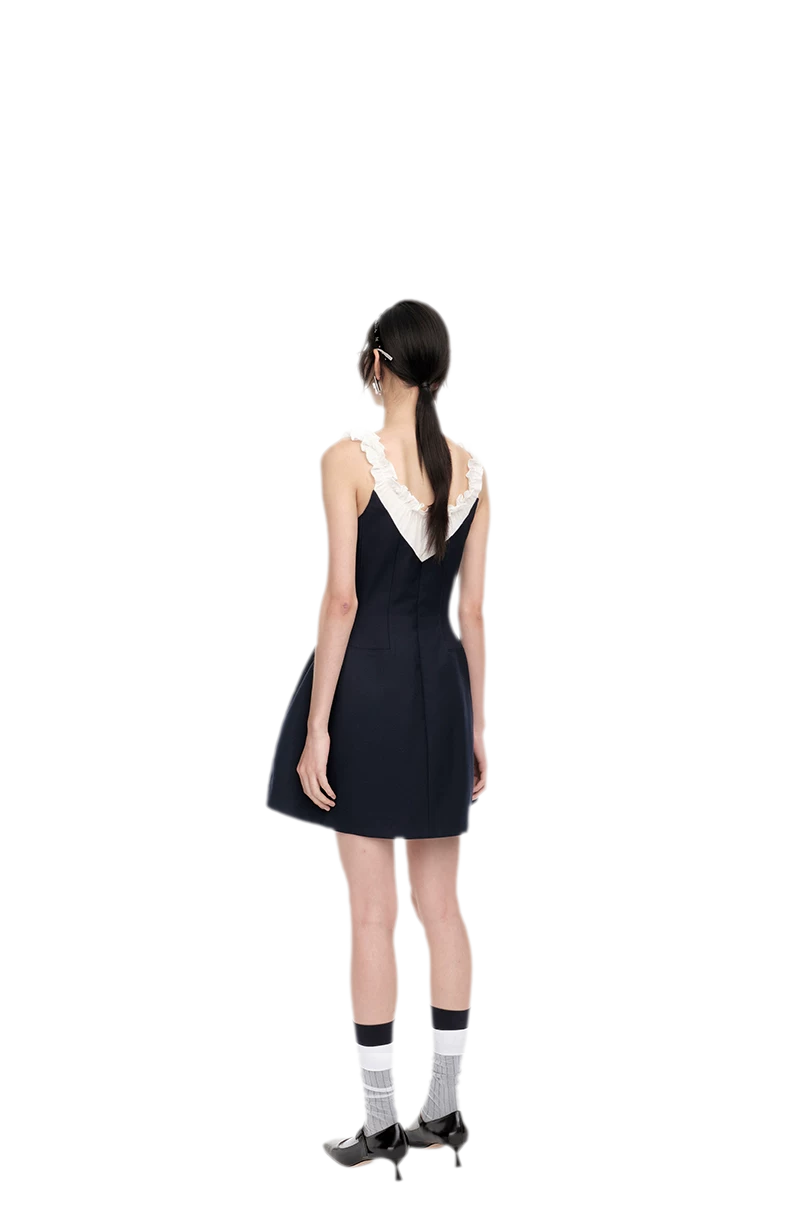 Ruffled Contrast Mini Dress