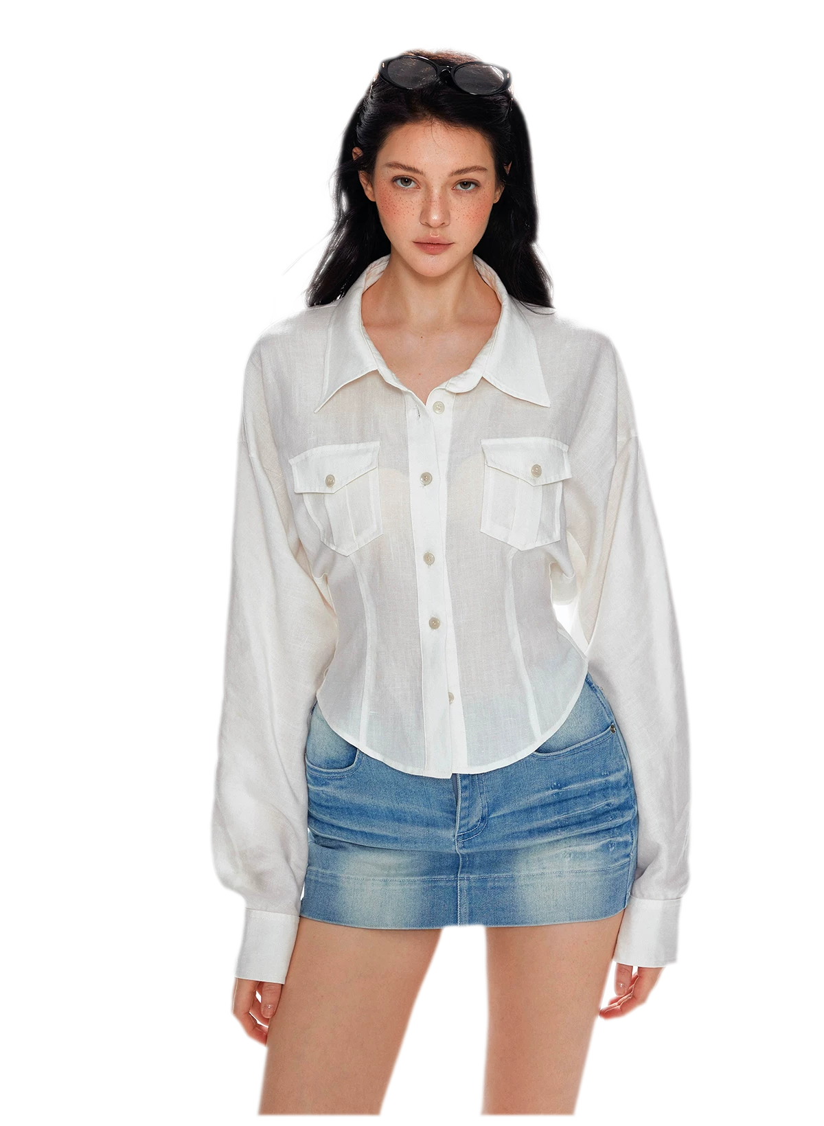Washed Denim Low-Rise Skort