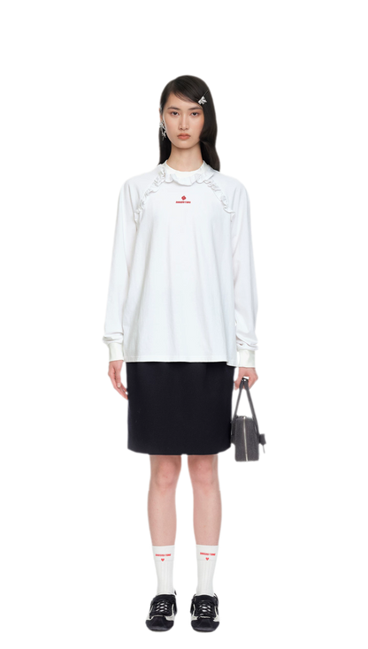 Ruffled Relaxed Cotton Long-Sleeve Tee