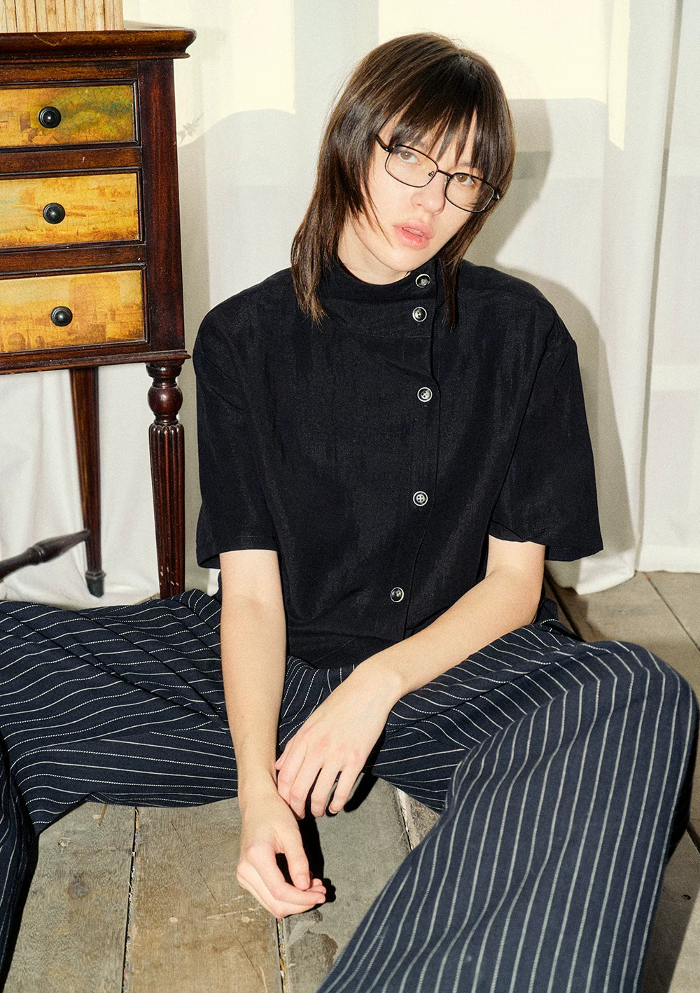 Lyocell Linen Stand Collar Shirt