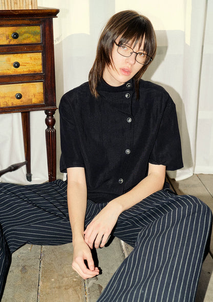 Lyocell Linen Stand Collar Shirt