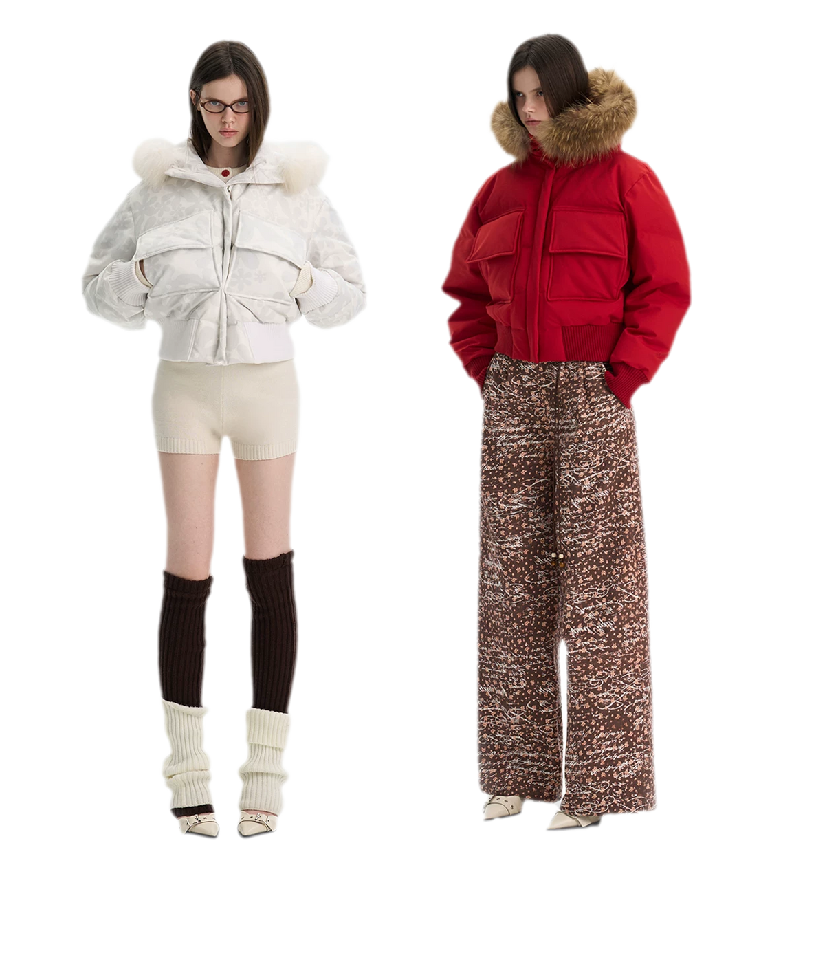 Printed Cropped Hooded Down Jacket