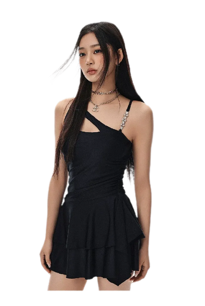 Asymmetric Ruffle Swimdress
