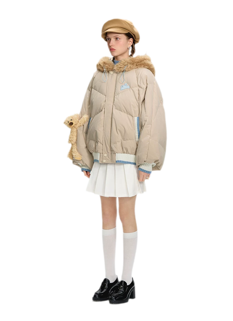 Doudoune rembourrée en duvet avec ours en peluche