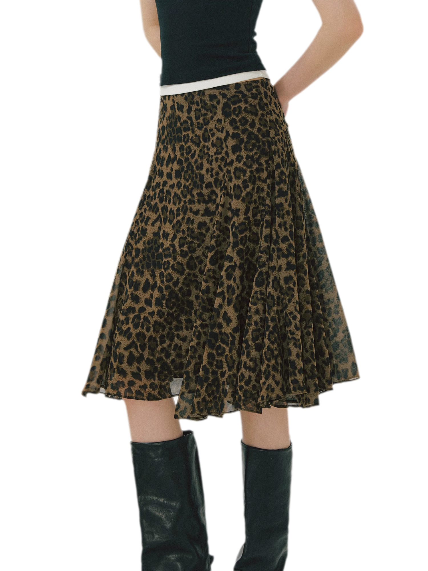 Flowing Leopard Print Midi Skirt