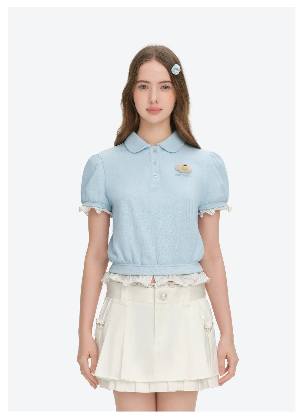 Gathered Puff Sleeve Polo T-shirt