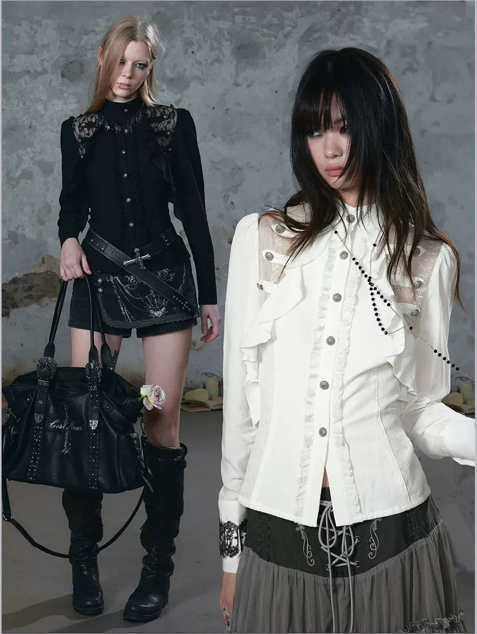 Lace Ruffle Waist Blouse