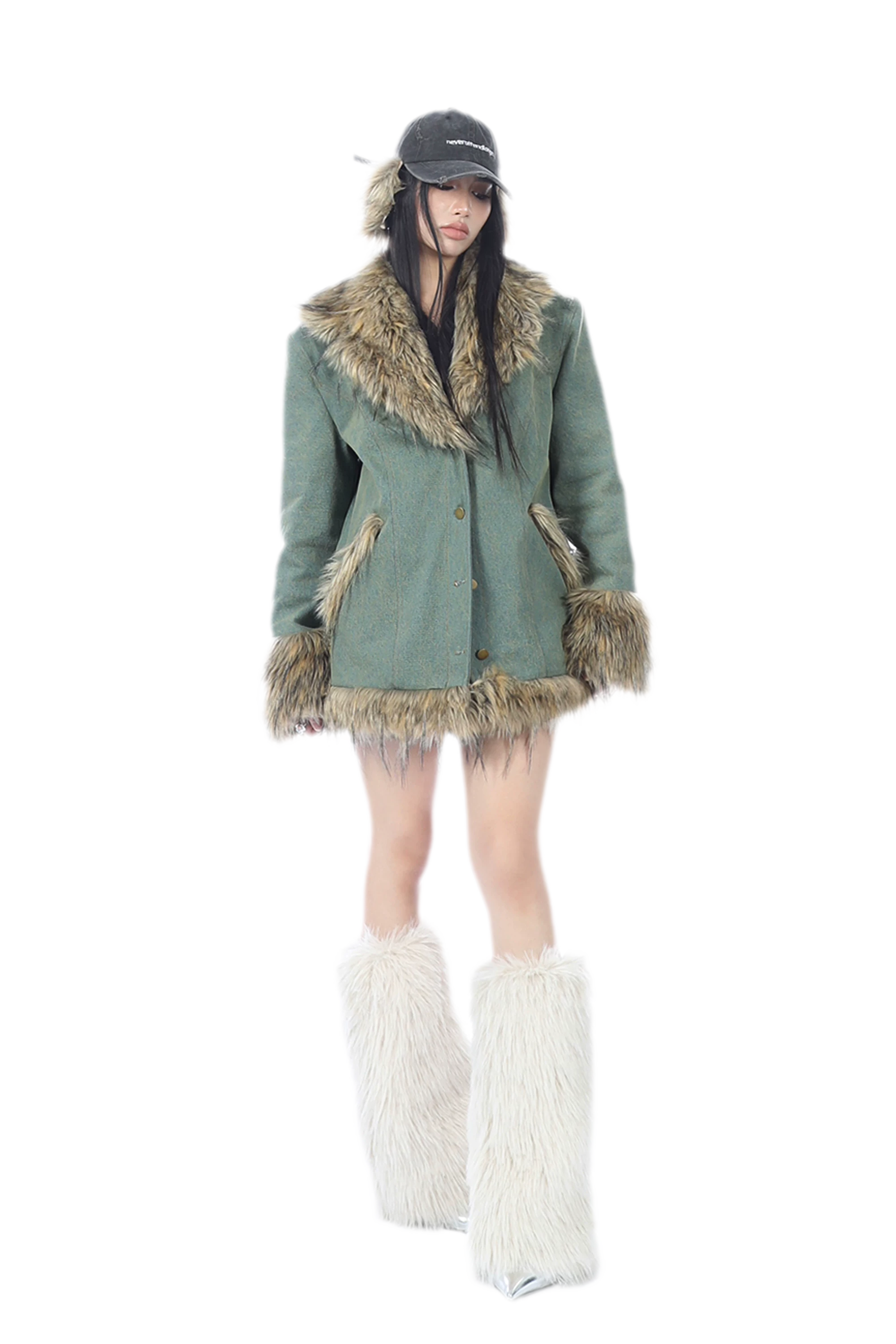 Distressed Faux Fur Cap