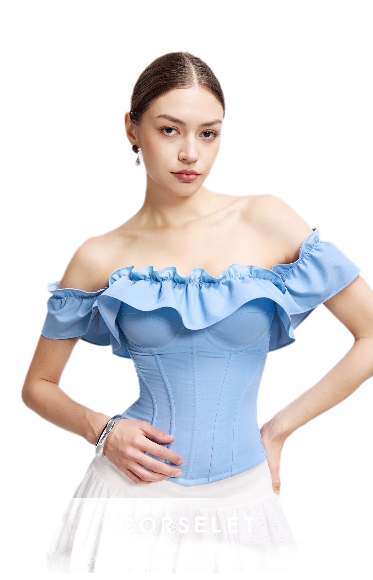 Denim Ruffle Bustier Top