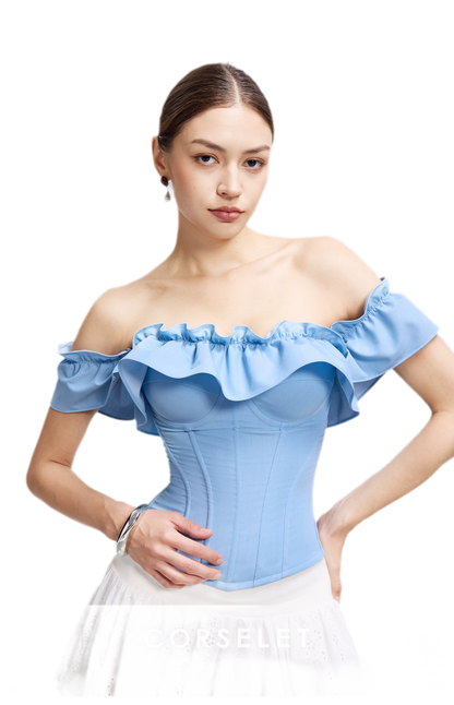 Denim Ruffle Bustier Top
