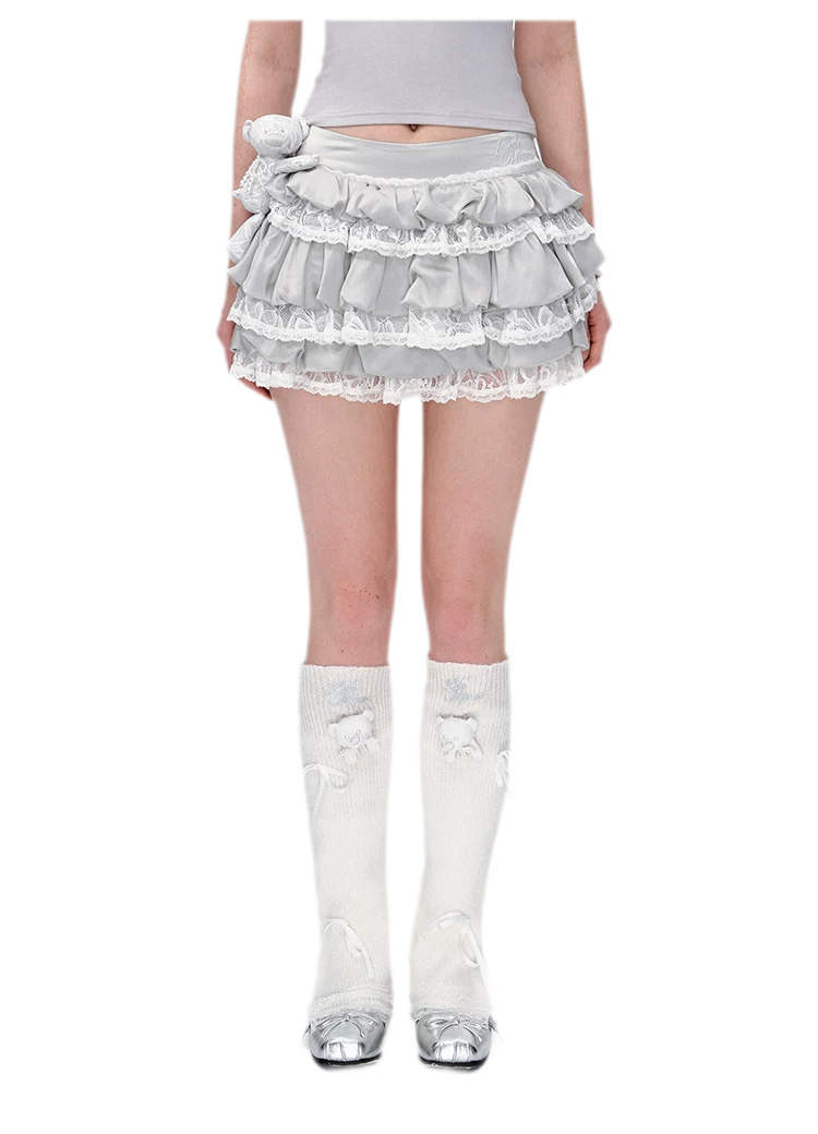 Lace Bear Puff Mini Skirt