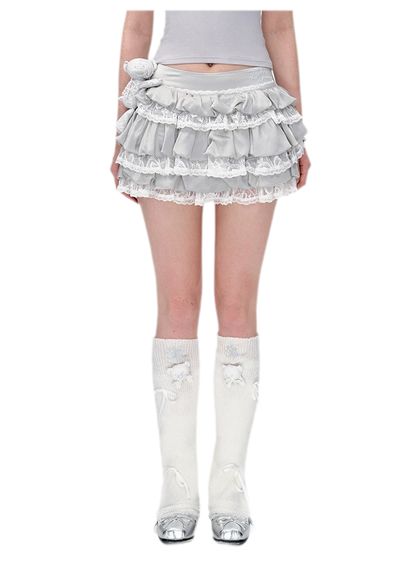 Lace Bear Puff Mini Skirt