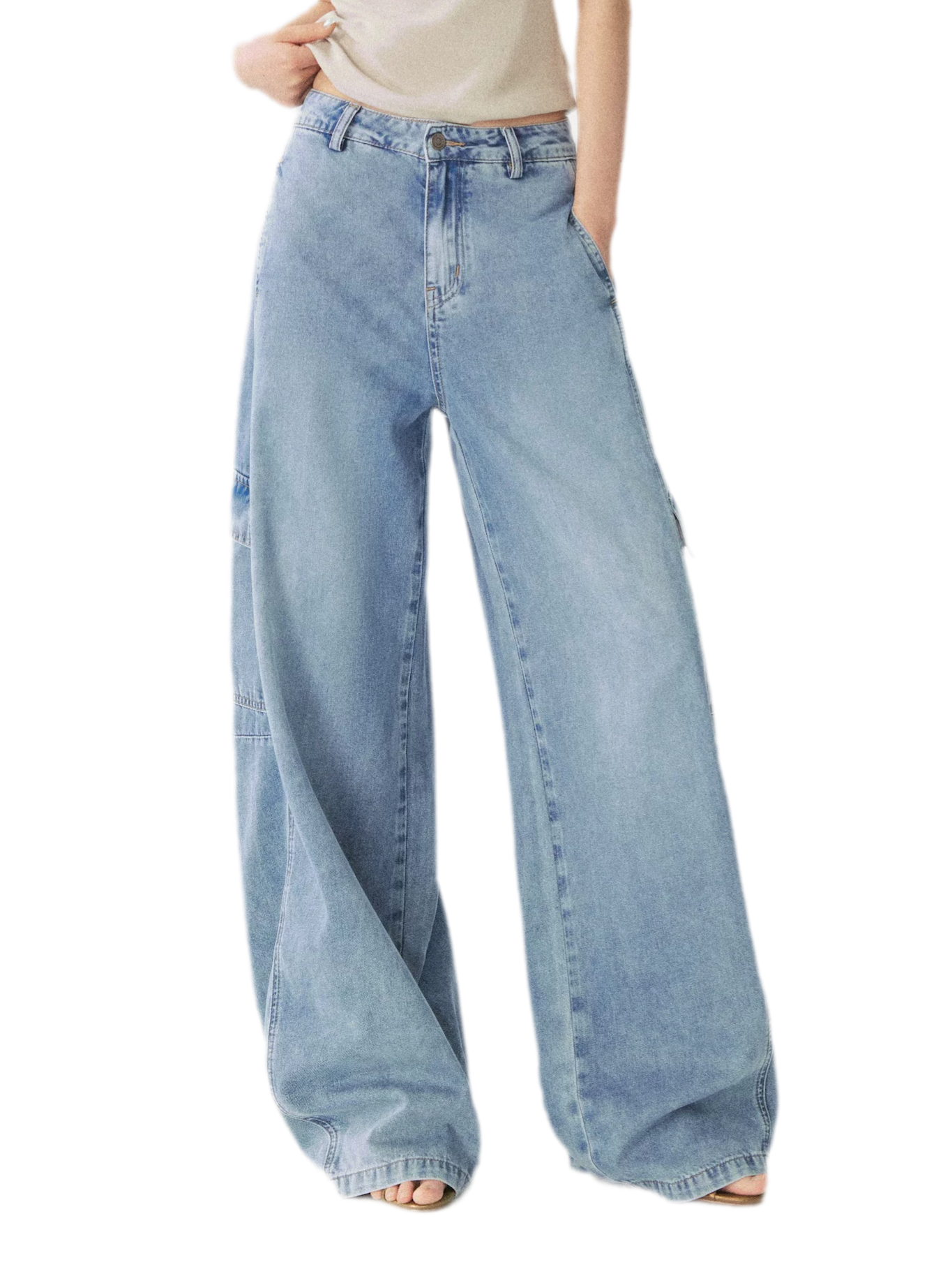 Multi Pocket Wide Leg Jeans