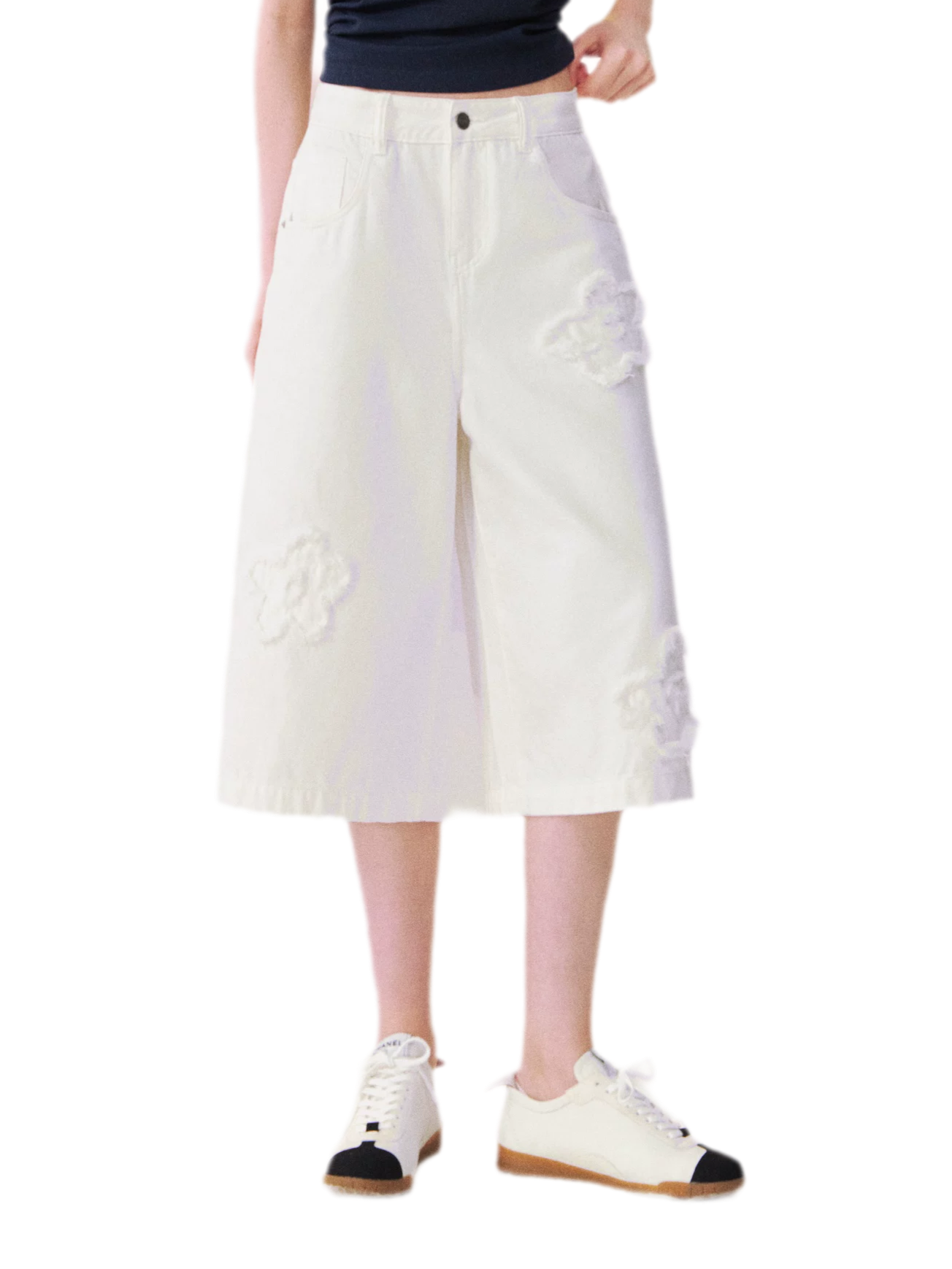 Frayed Floral Wide Culottes