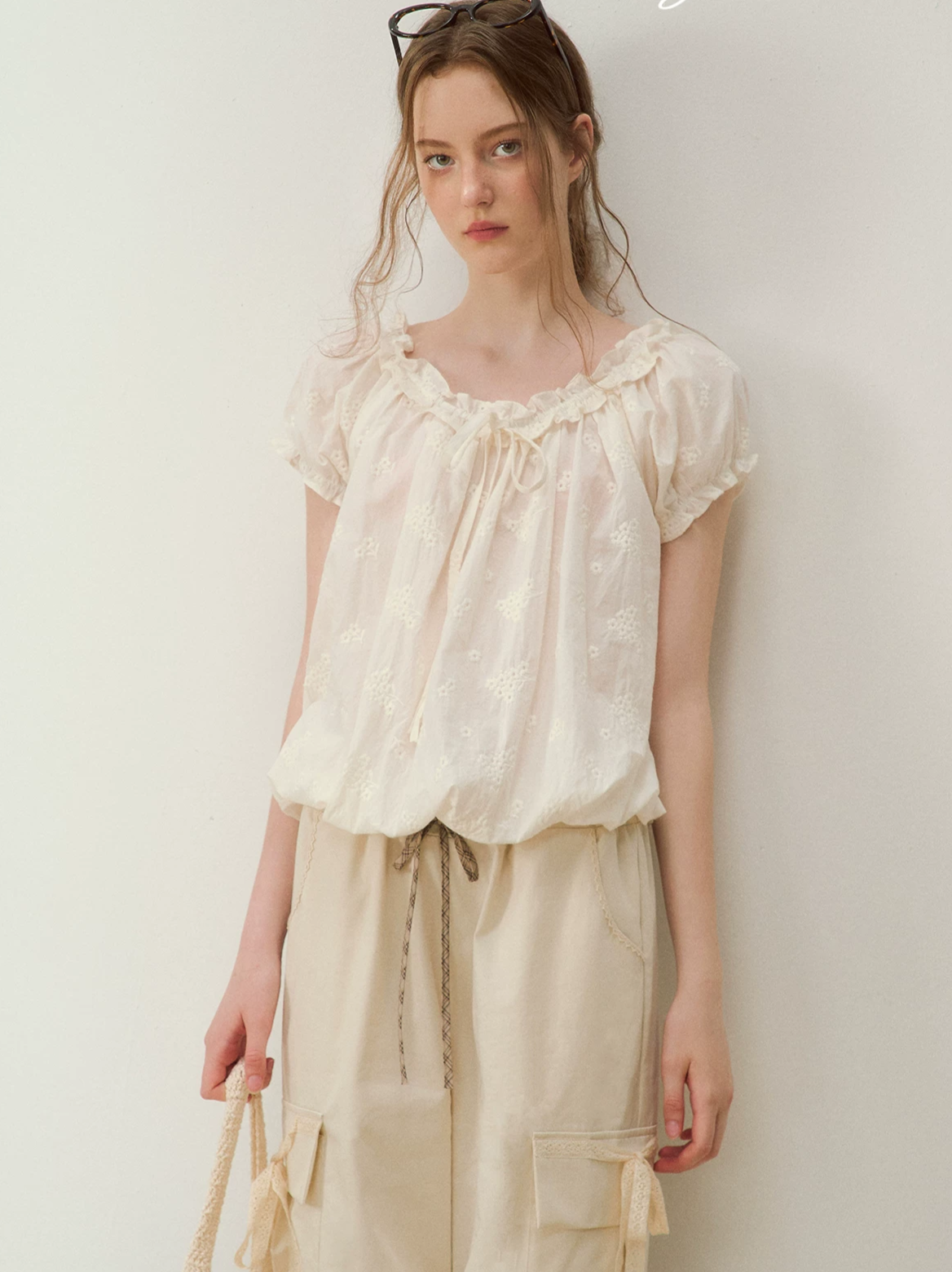 Embroidered Ruffle Blouse