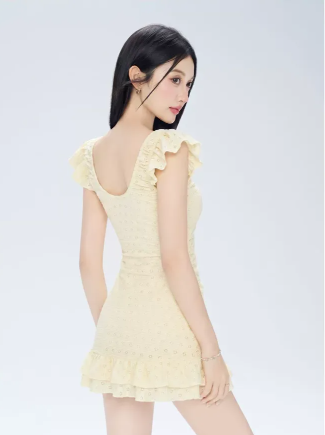 Eyelet Ruffle Swim Dress