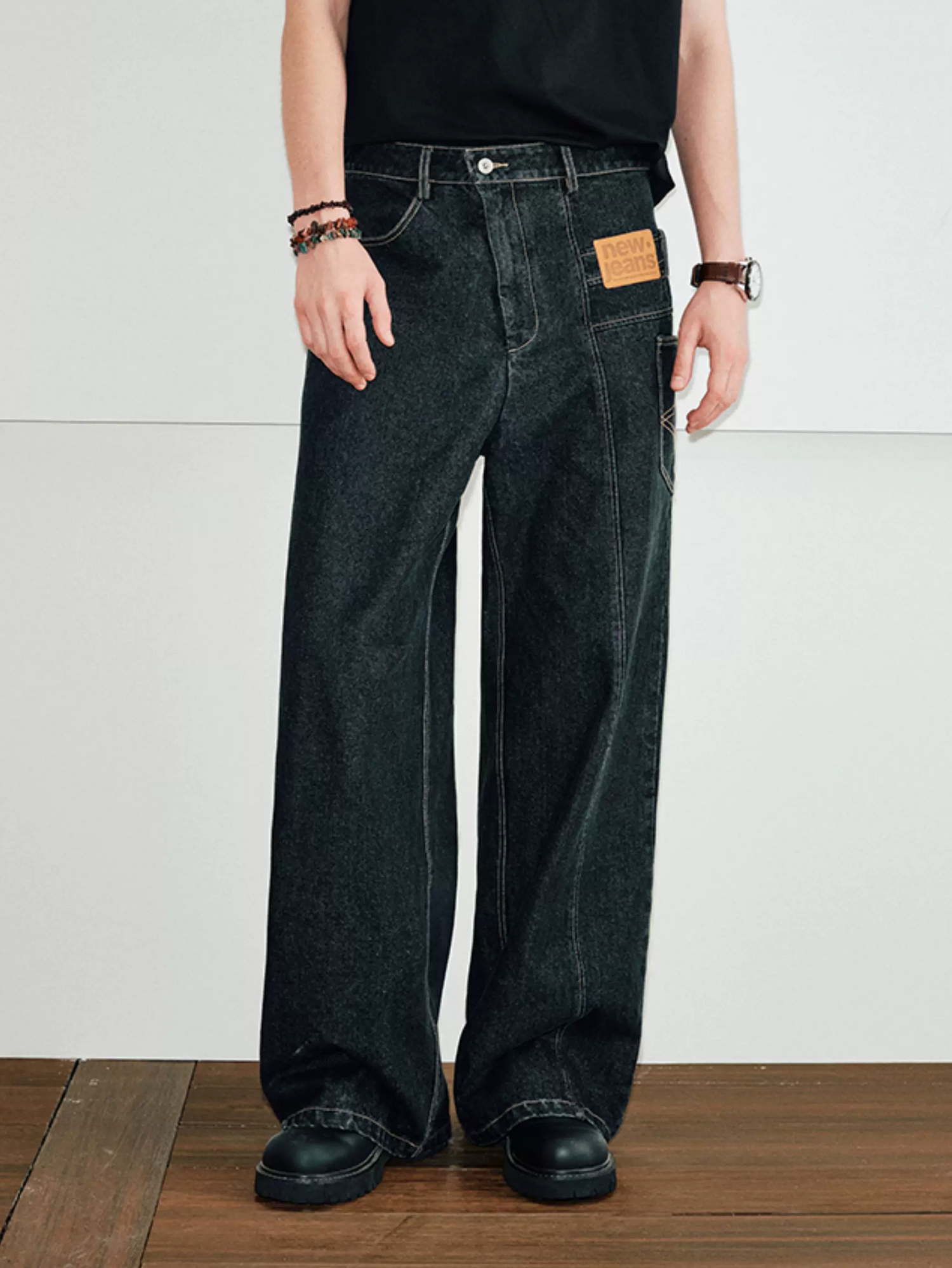 Deconstructed Straight-Leg Raw Denim Jeans