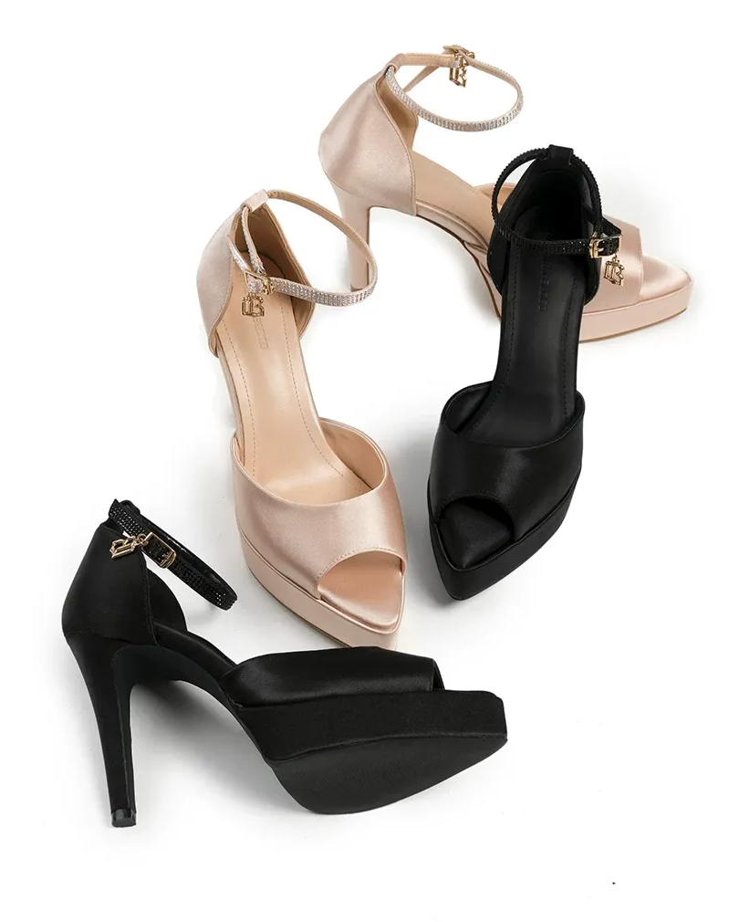 Satin Platform Peep-Toe Heels