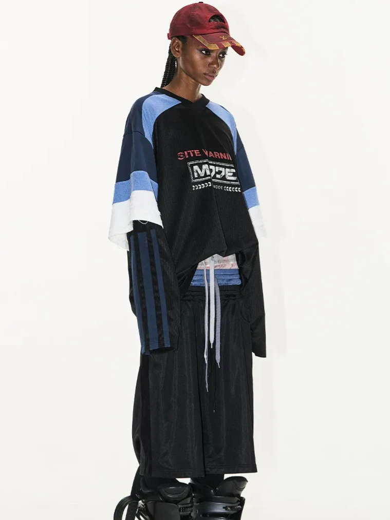 Textured Colorblock Faux-Layer T-Shirt