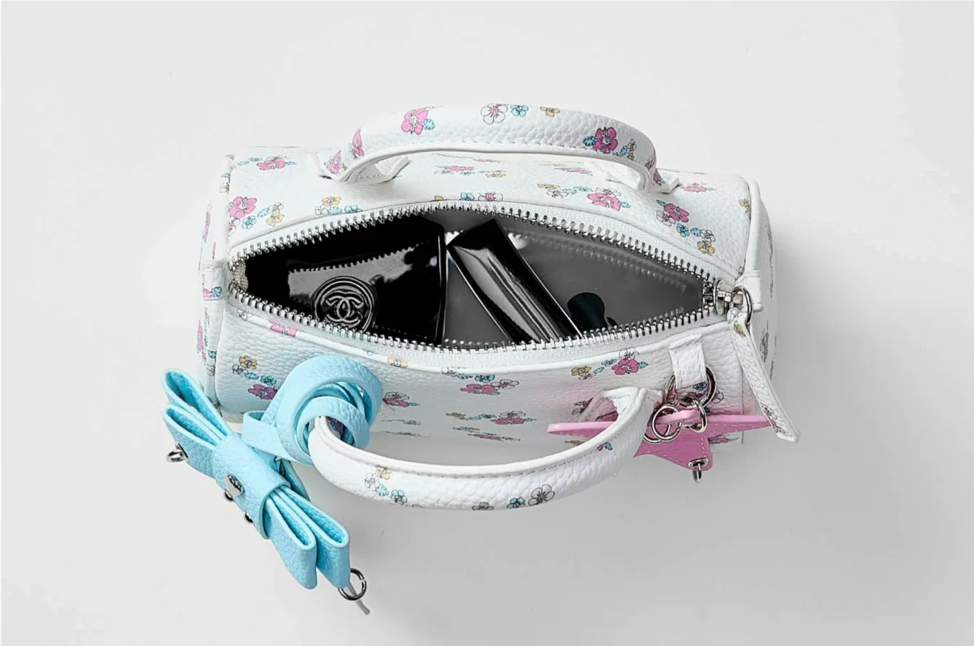 Floral Print Bow Boston Bag