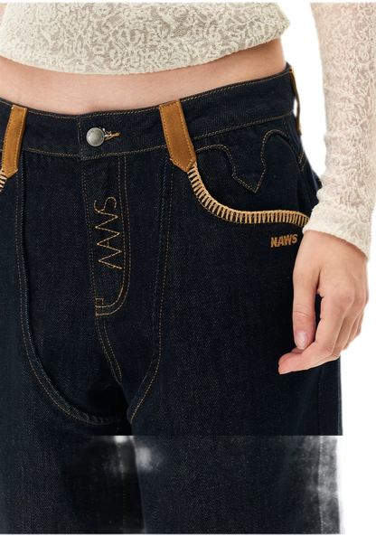 Coated Wide-Leg Denim Jeans