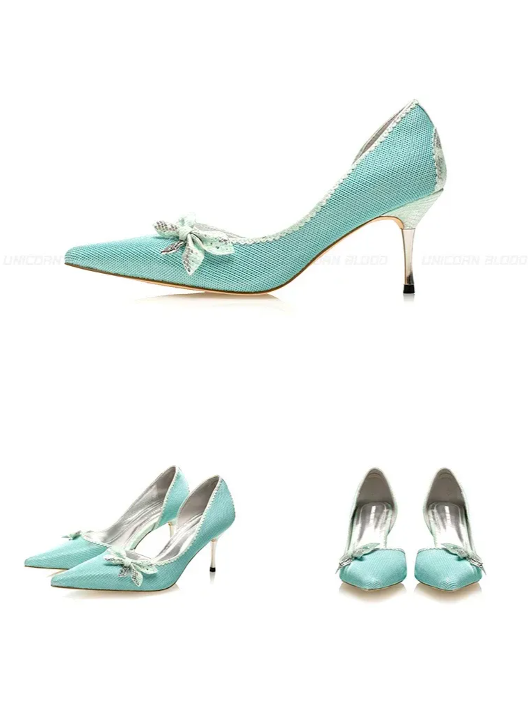 Glossy Bow Pointed-Toe Pumps