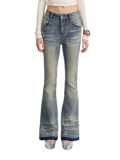 Washed Micro-Flare Contrast-Hem Jeans