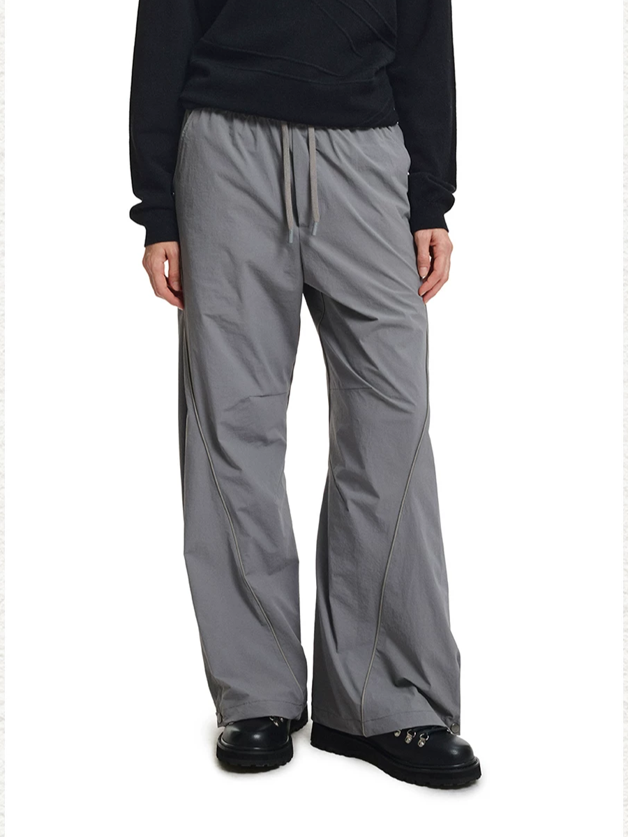 Shiny Panel Wide-Leg Nylon Pants