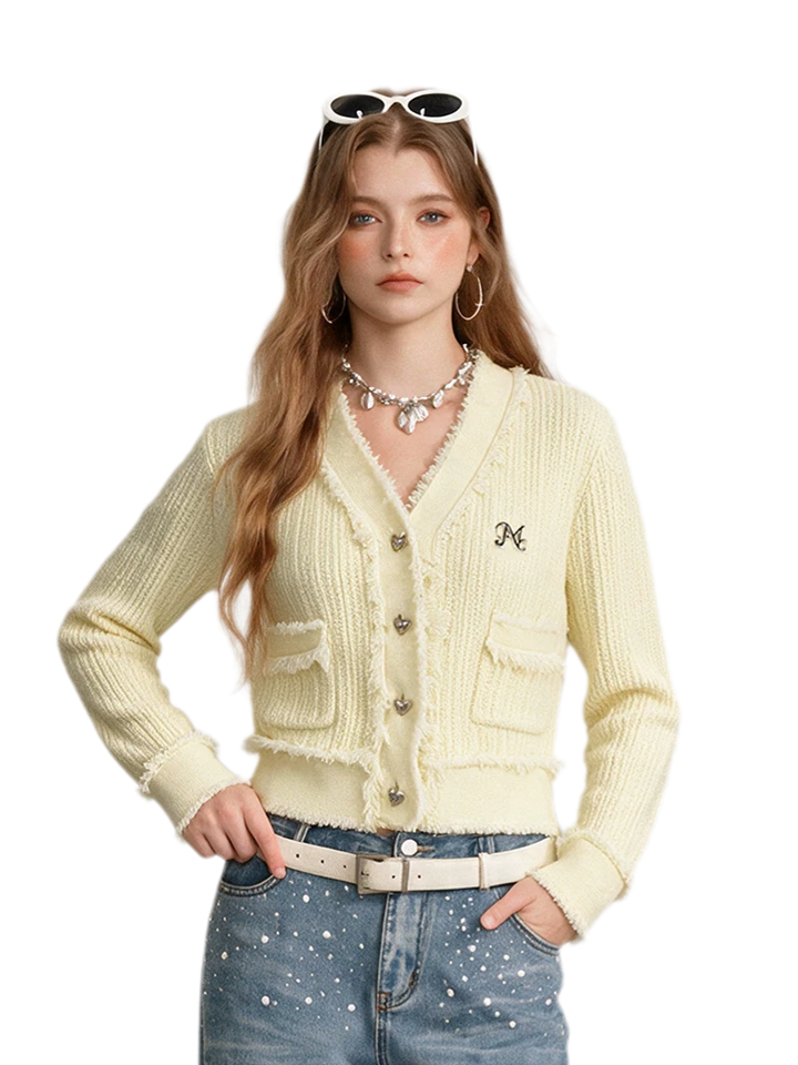 Textured V-Neck Cropped Cardigan