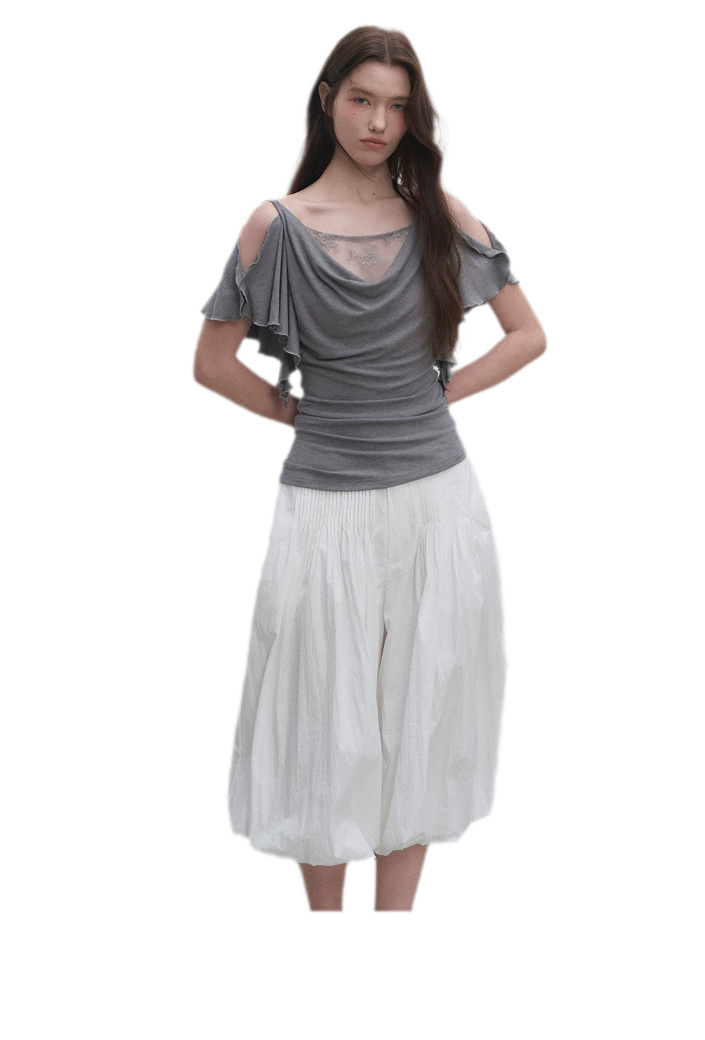 Tencel Lace Cowl Neck Top