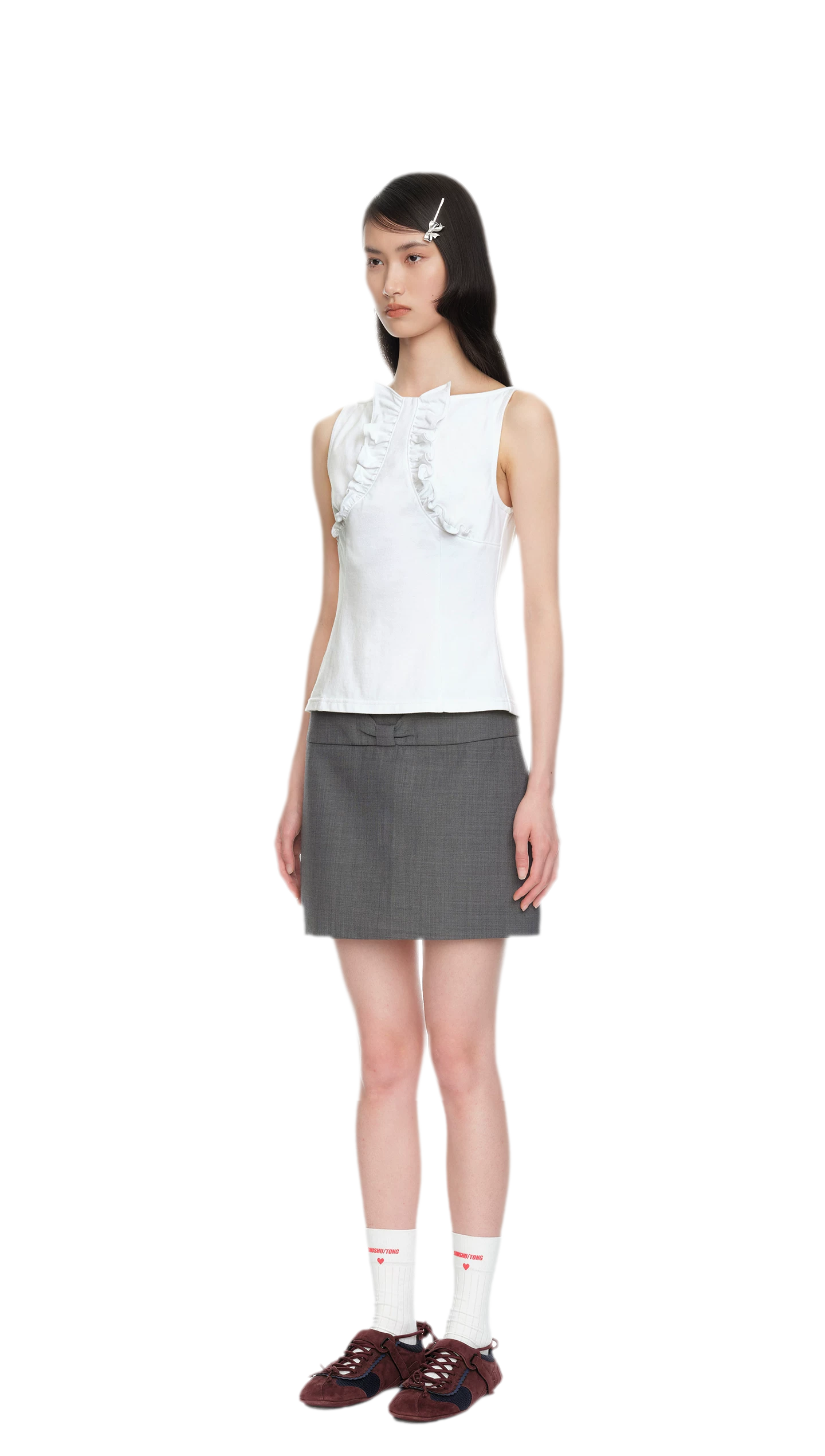 Ruffle Trim Fitted Top