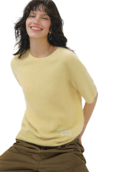 Fuzzy Knit Short Sleeve Sweater