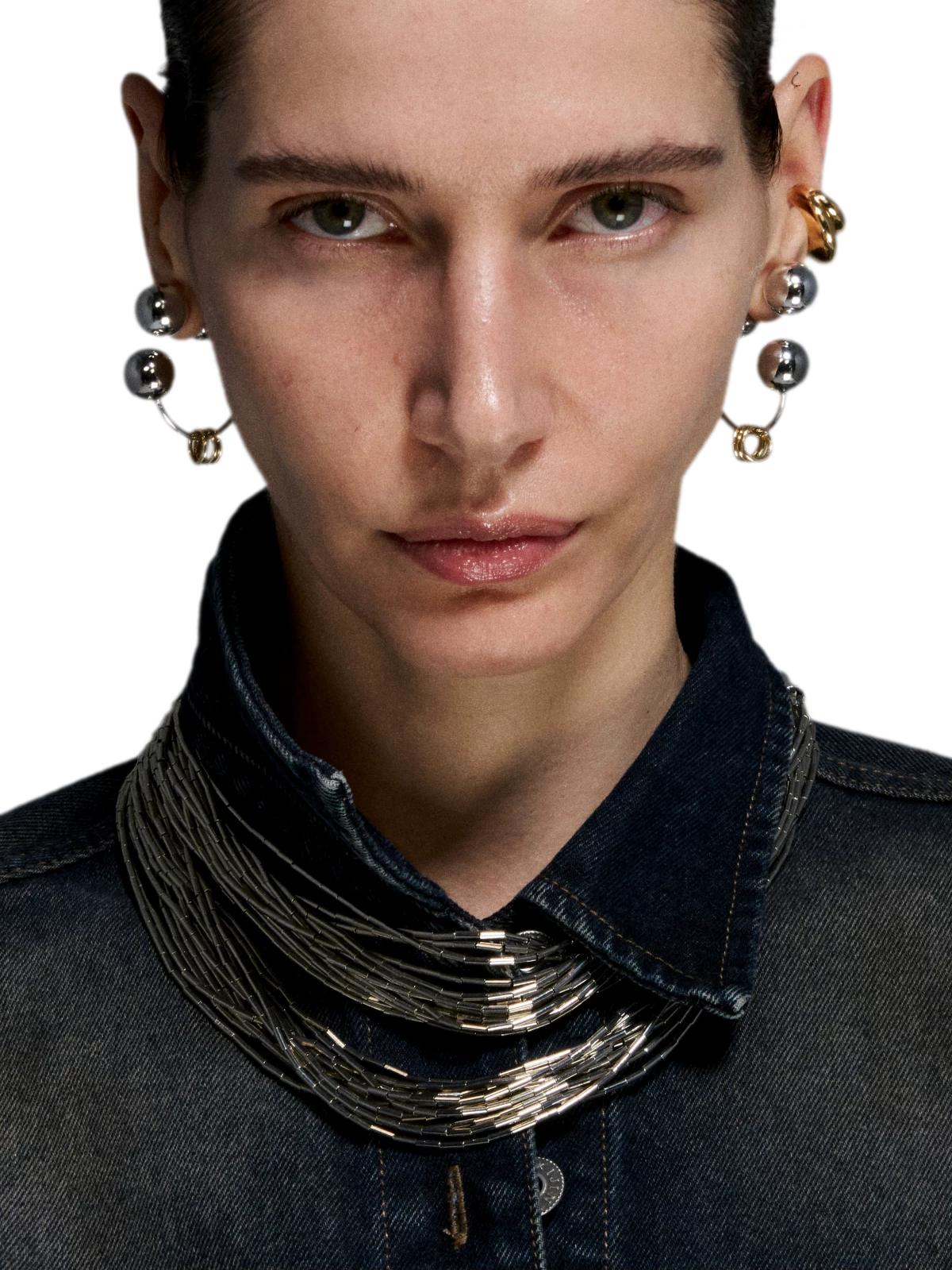 Reconstructed Series Gold and Silver Ball Earrings