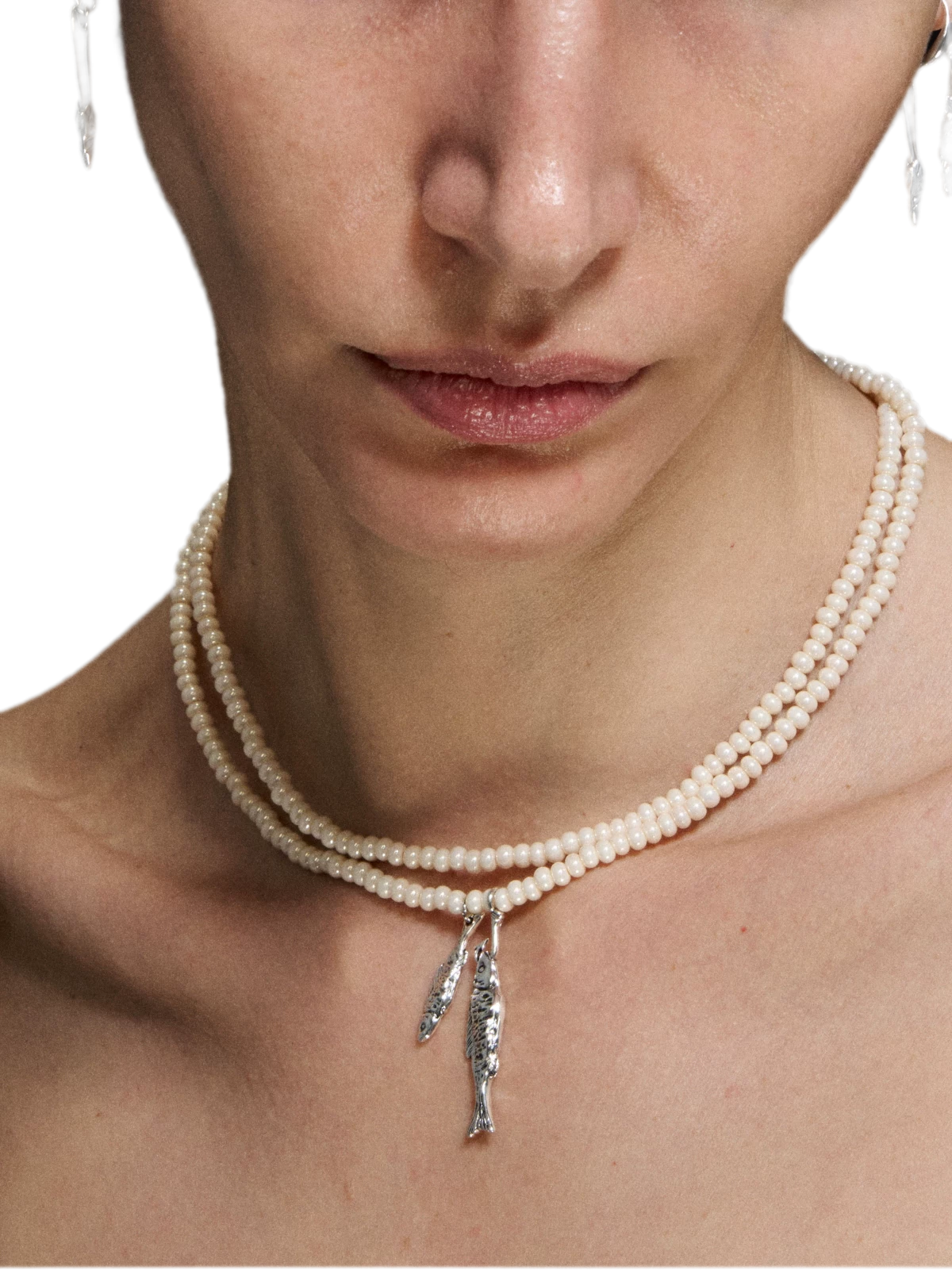 Double-Layer Beaded Fish Pendant Necklace