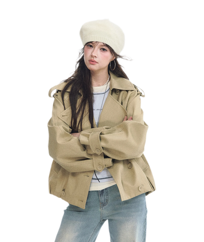 Cotton Cropped Double-Breasted Trench
