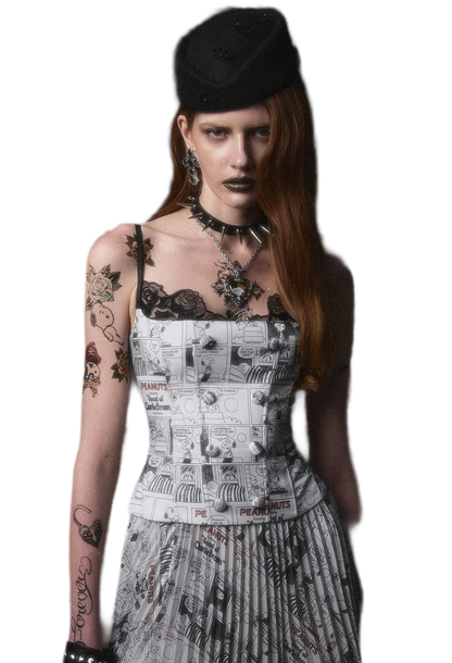 Pleated Newspaper A-Line Skirt