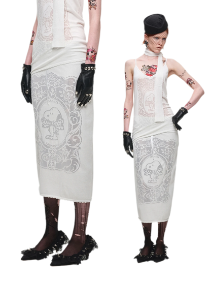 Burnout Graphic Midi Knit Skirt
