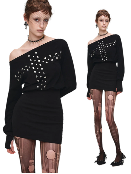 Hand-Embellished One-Shoulder Fitted Dress