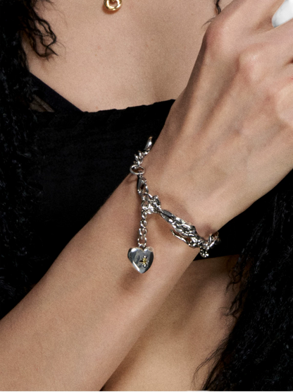 Punk Style Distressed Silver Heart Bracelet
