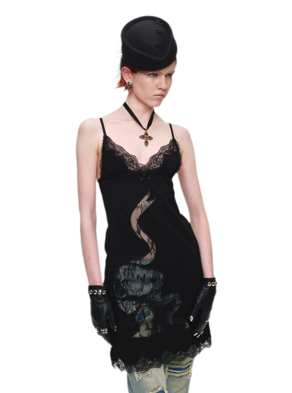 Lace Appliqué Fitted Slip Dress