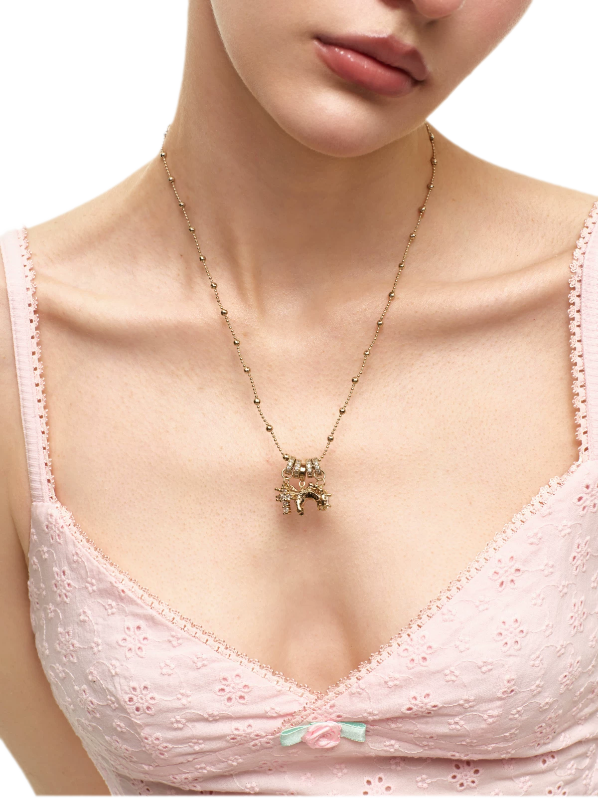 Coffee Gold Beaded Cross Pendant