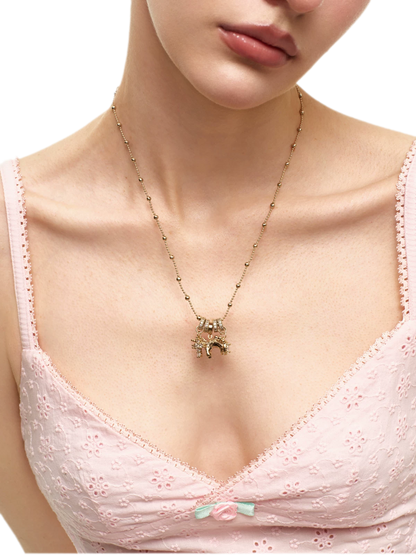 Coffee Gold Beaded Cross Pendant