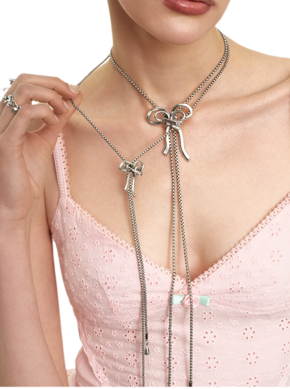 Vintage Rhinestone Bow Necklace