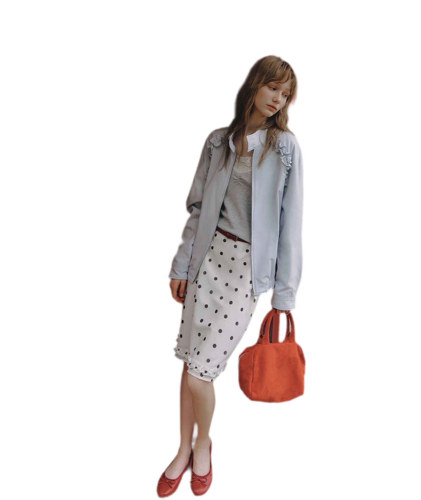 Ruffled Stand Collar Harrington Jacket
